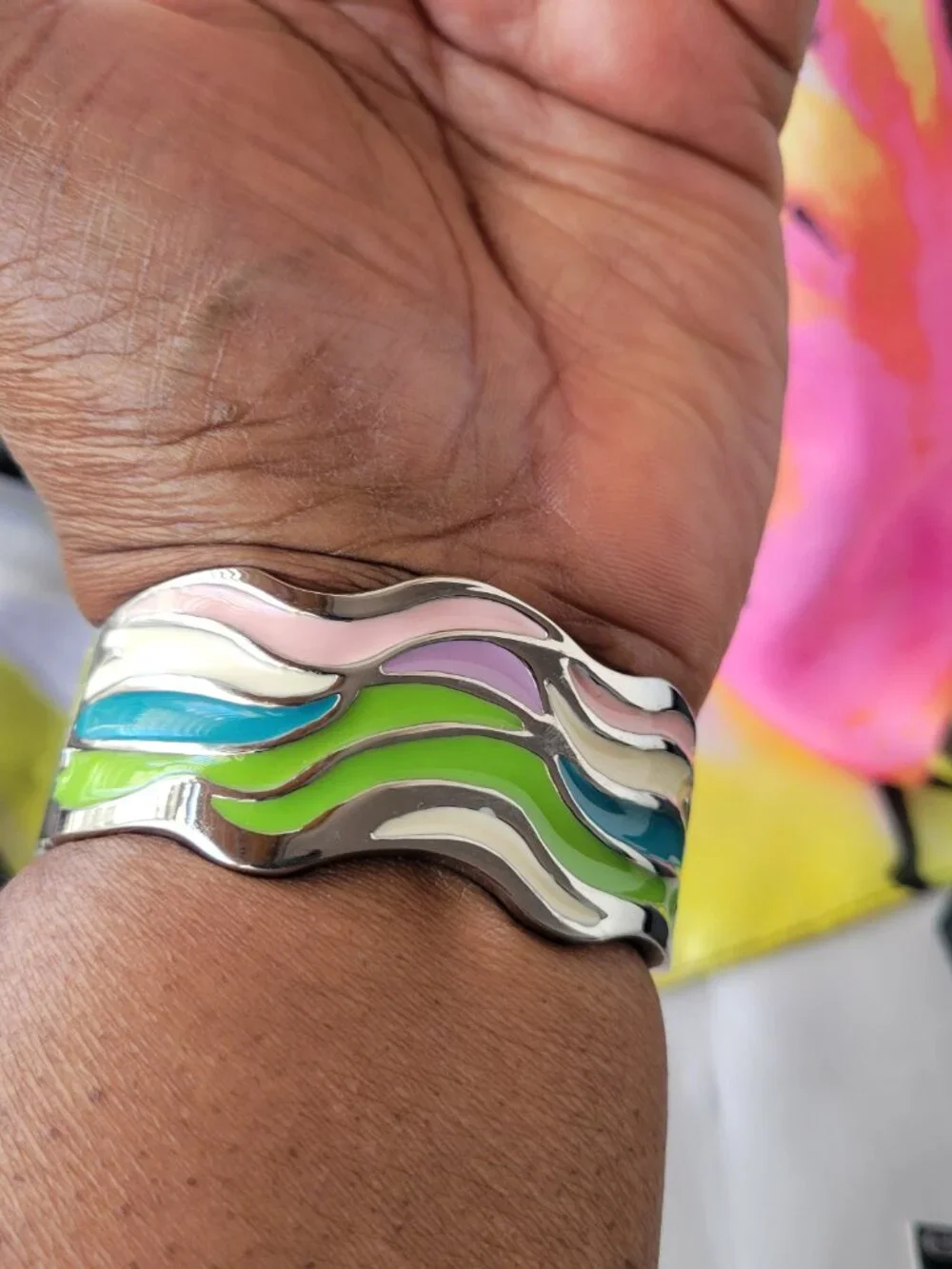 Colorful Wavy Enamel Cuff Watch – Statement Bracelet Style